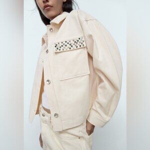 Zara Rhinestone Pocket Cropped Jacket